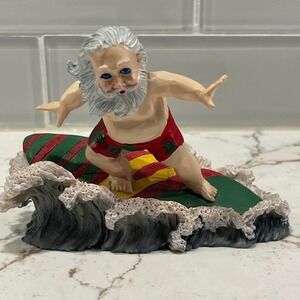 Beachcombers Surfing Santa Figurine Coastal Christmas Decor Resin Statue 4900